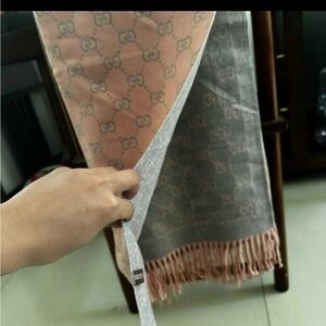 Gucci Pink and Gray Reversible GG Scarf